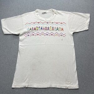 Vintage 90s Ann Taylor Cultural Crochet T-Shirt Sz M/L Single Stitch Distressed